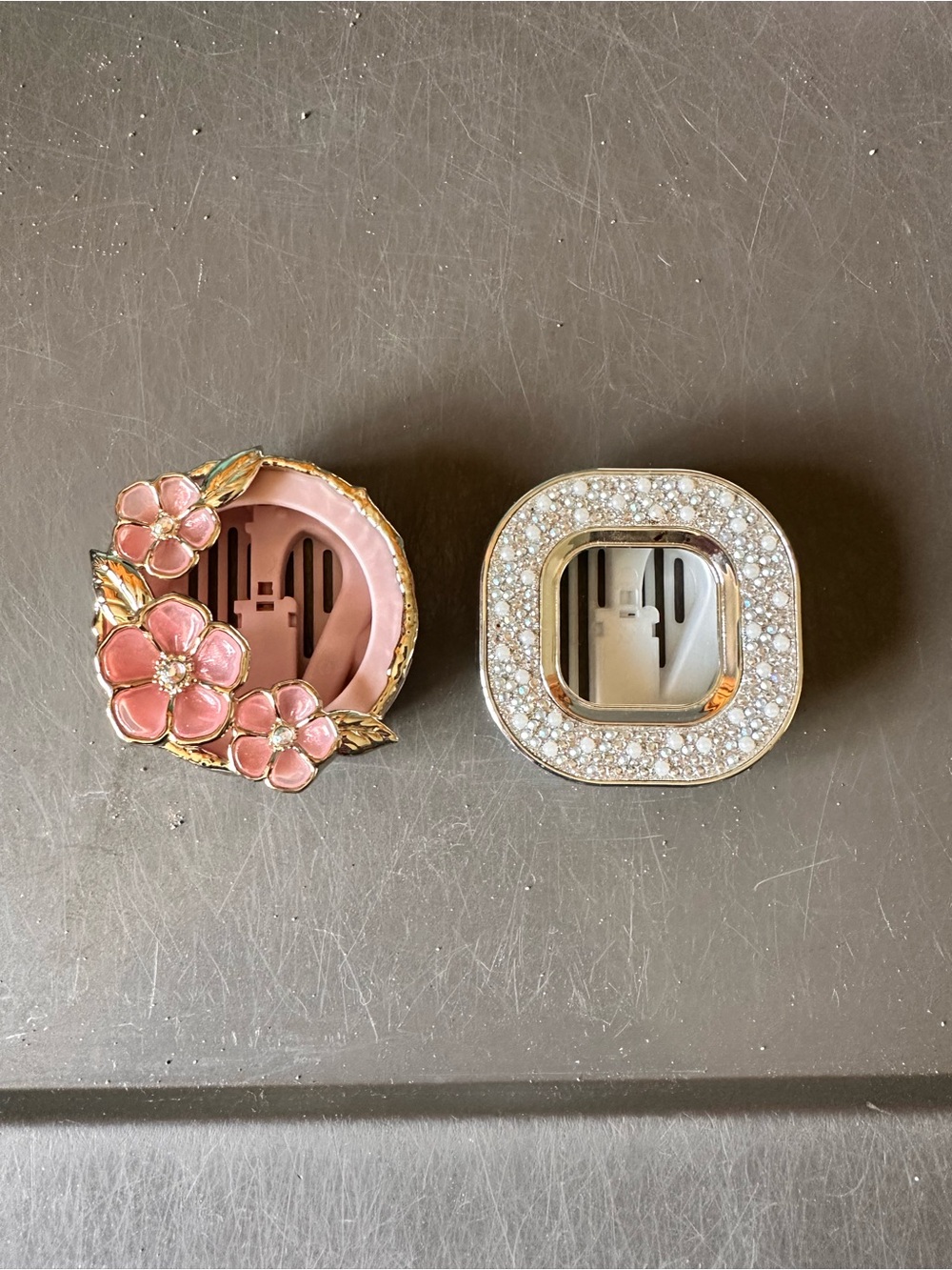 Pink Floral and Crystal Visor Scent Clips